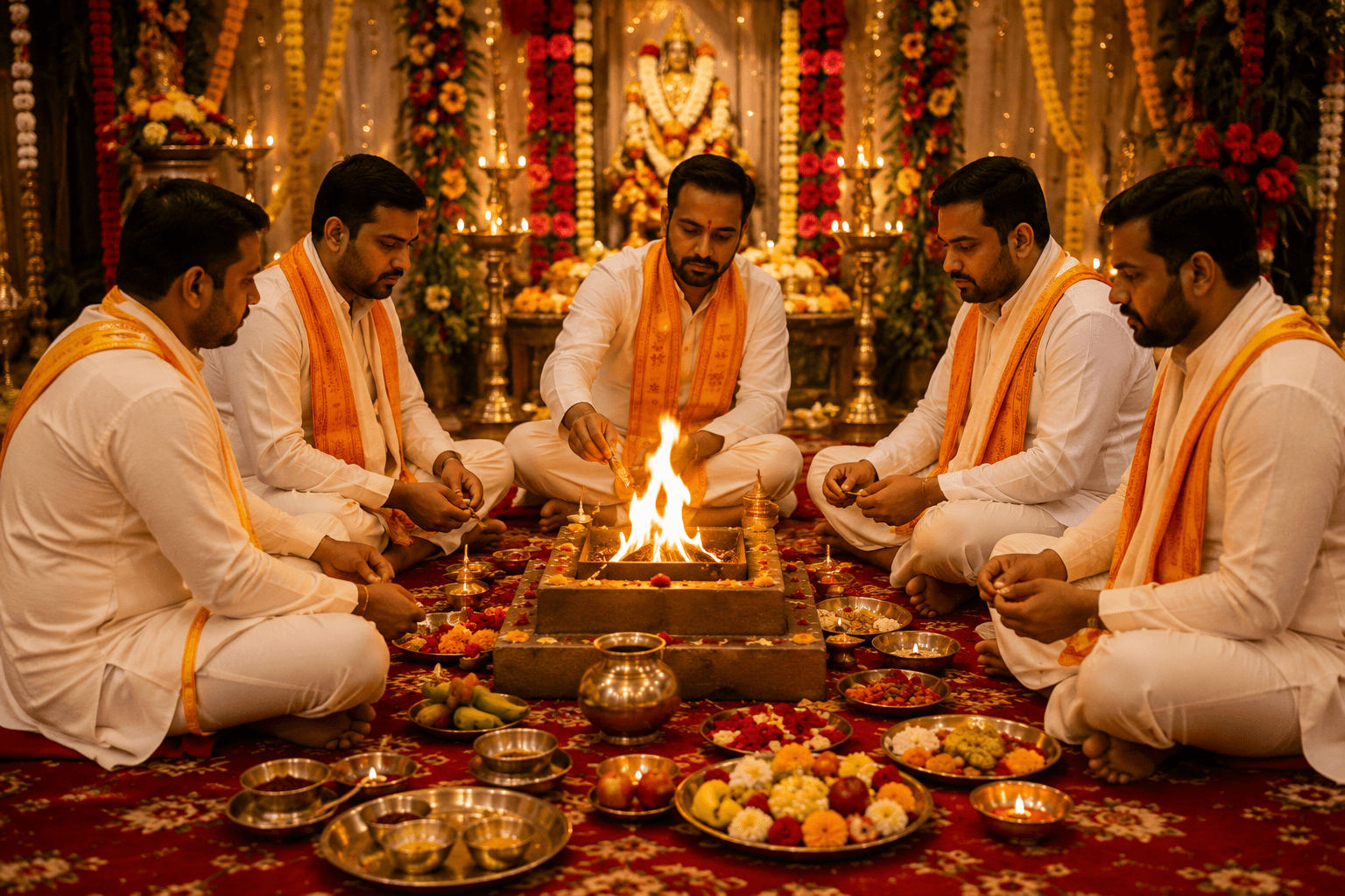 Pandits performing a havan ritual